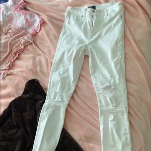 high rise abercrombie white ripped jeans